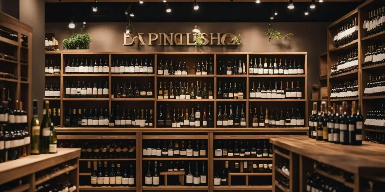 Estanterías repletas de botellas en un elegante restaurante de vinos.