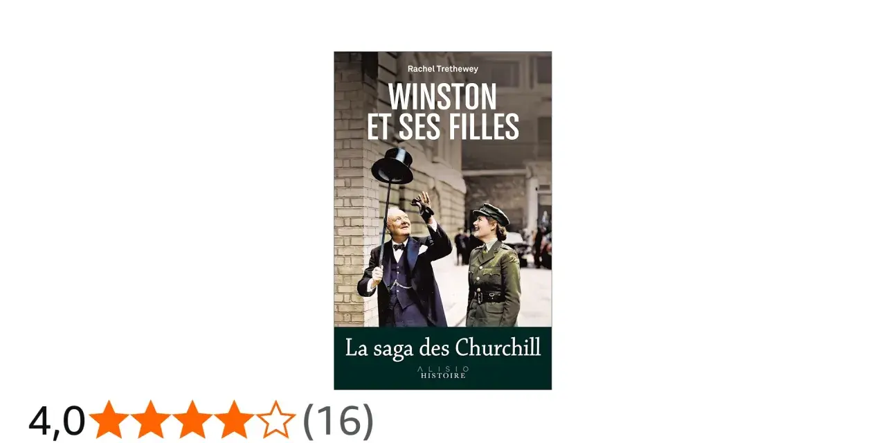 Winston Churchill et ses filles, une histoire de famille. La couverture du livre montre Winston Churchill jouant avec un chapeau et une jeune femme en uniforme.
