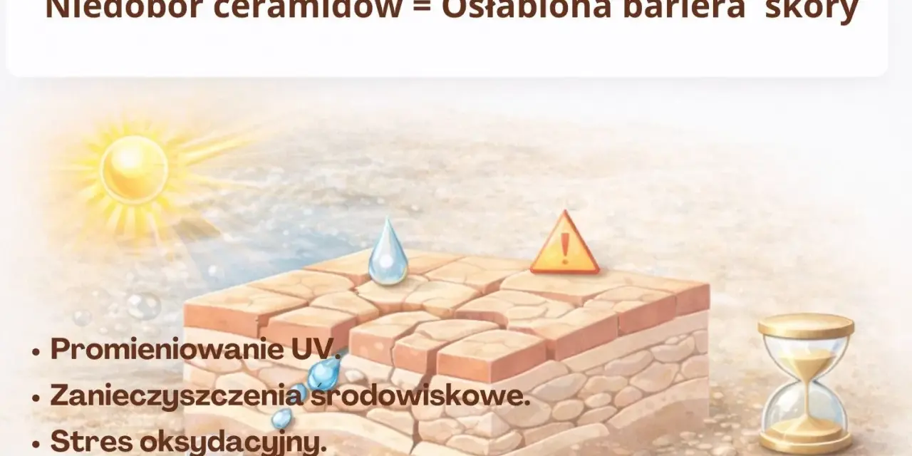 Pelle secca e screpolata, con raggi UV e invecchiamento. La carenza di ceramide NP indebolisce la barriera cutanea.
