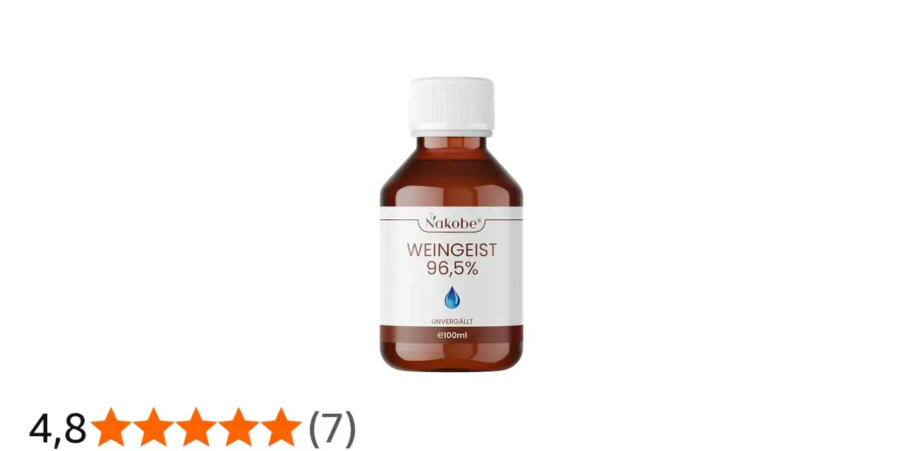Flasche Nakobe Weingeist, 96,5% Alkoholgehalt. Perfekt für diverse Anwendungen.