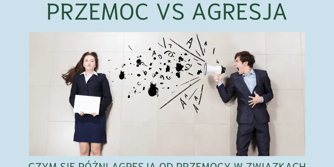 Mężczyzna krzyczy do megafonu, a kobieta leży obok. Czy krzyk to agresja? Obraz ilustruje różnicę między agresją a przemocą.
