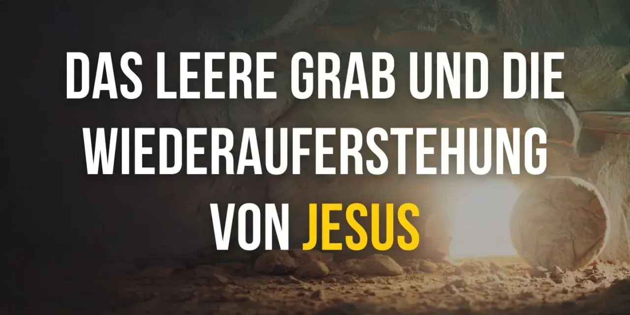 Das leere Grab und die Auferstehung von Jesus, wie in Johannes 20 beschrieben. Ein Lichtstrahl erhellt den Eingang.