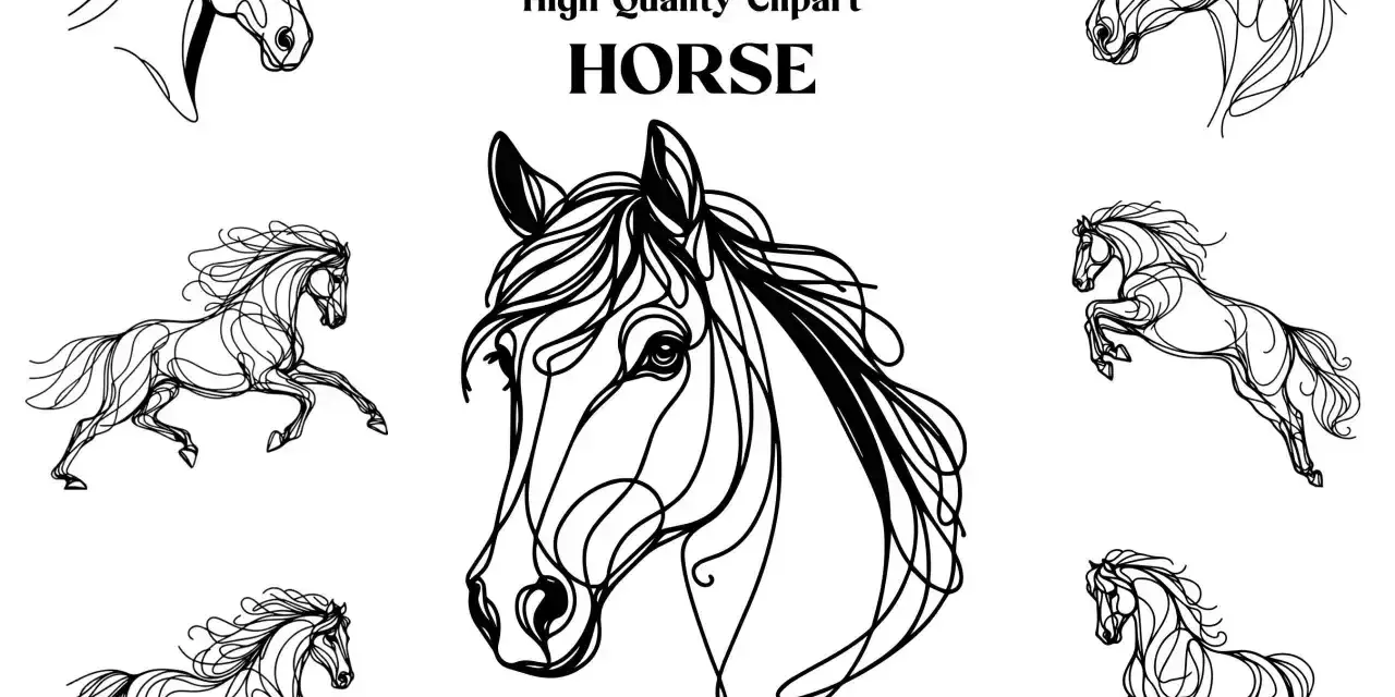 Zestaw eleganckich koników do rysowania w stylu line art. Idealne do projektów graficznych i ozdób.