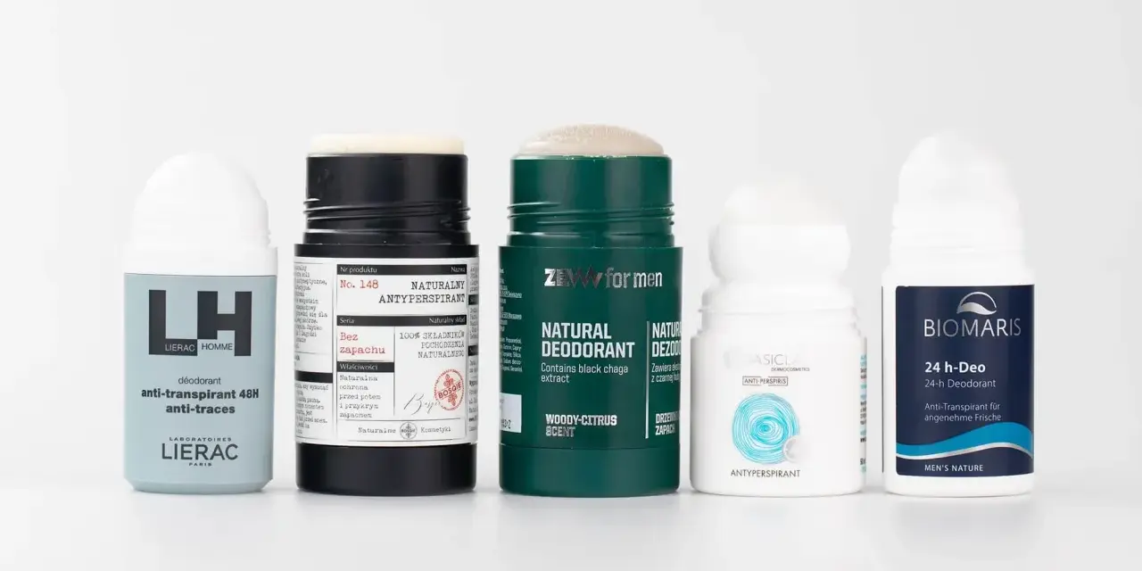 Kolekcja męskich antyperspirantów i dezodorantów: Lierac, ZEW for men, Basiclab, Biomearis.