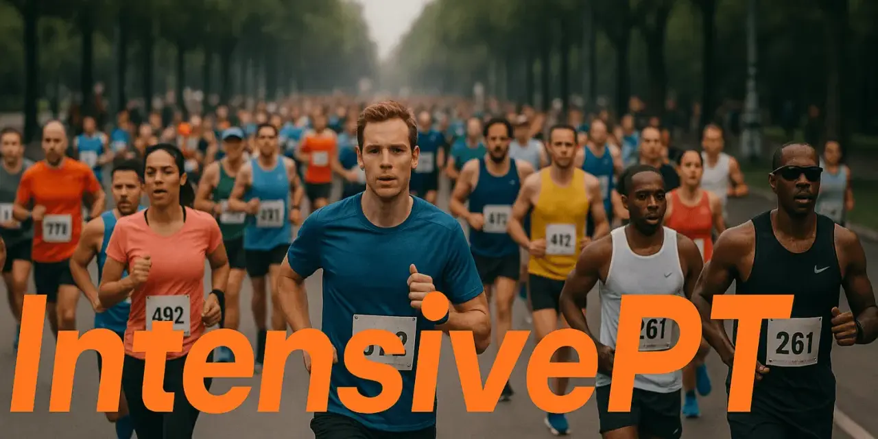 Löpare i ett maratonlopp, fokuserade och uthålliga.