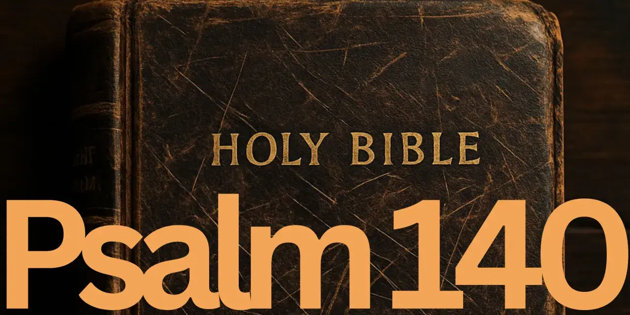 Stara, skórzana Biblia z napisem "Holy Bible" i pomarańczowym tekstem "Psalm 140".