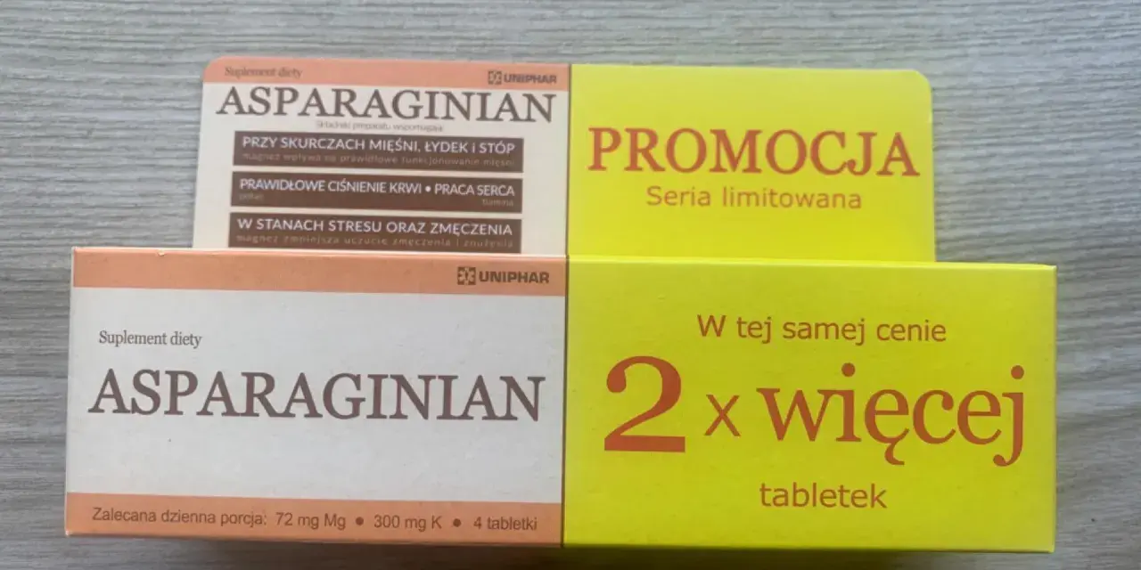 Asparginian na co? Na skurcze mięśni, ciśnienie krwi i serce. Promocja: 2x więcej tabletek w tej samej cenie.