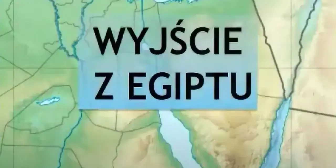 Mapa Bliskiego Wschodu z napisem "Wyjście z Egiptu". Mojżesz wyprowadził ich z Egiptu, prowadząc przez pustynię.