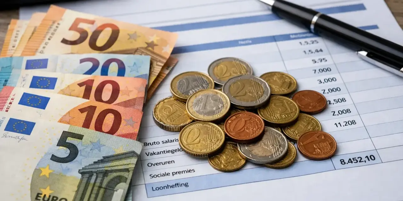 Euro banknoty i monety na arkuszu kalkulacyjnym. Szukasz pracy w Rotterdamie? Agencje pracy pomogą Ci znaleźć zatrudnienie.