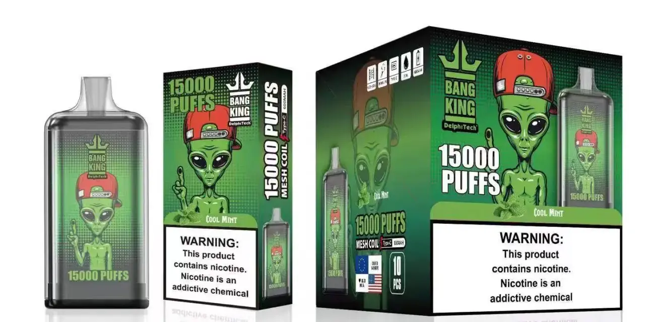 Vapers Bang King 15000 puffs con diseño de alienígena. Incluye advertencia sobre nicotina.