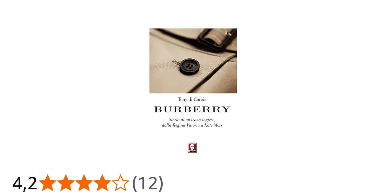 La copertina del libro "Burberry: Storia di un'icona inglese" di Tony di Corcia, con dettaglio di un trench coat.