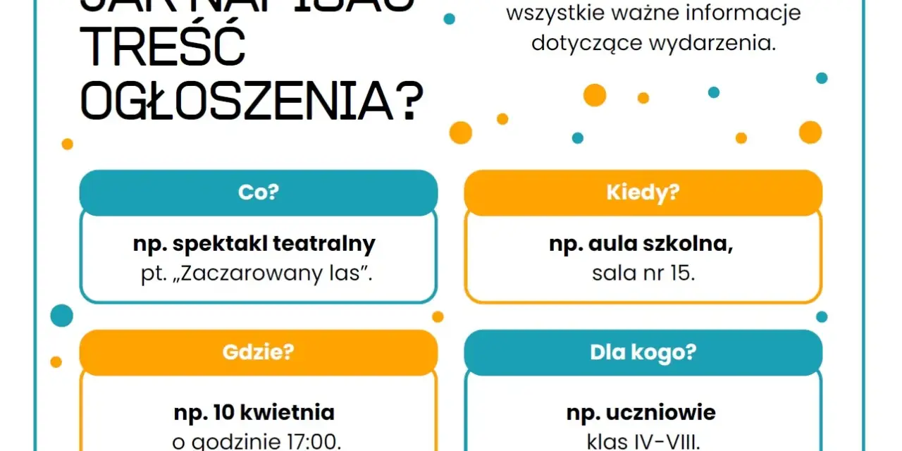 Jak napisać ogłoszenie? Podpowiadamy, co powinno zawierać: co, gdzie, kiedy i dla kogo.