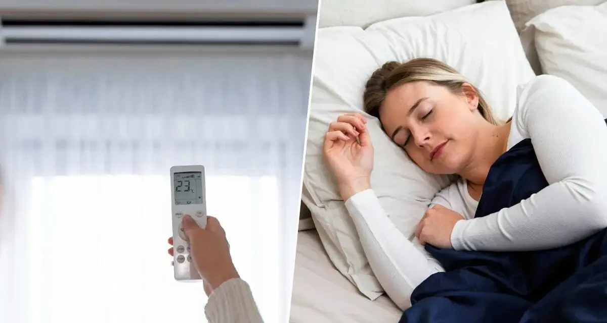 Mujer durmiendo plácidamente con aire acondicionado a 23 grados.
