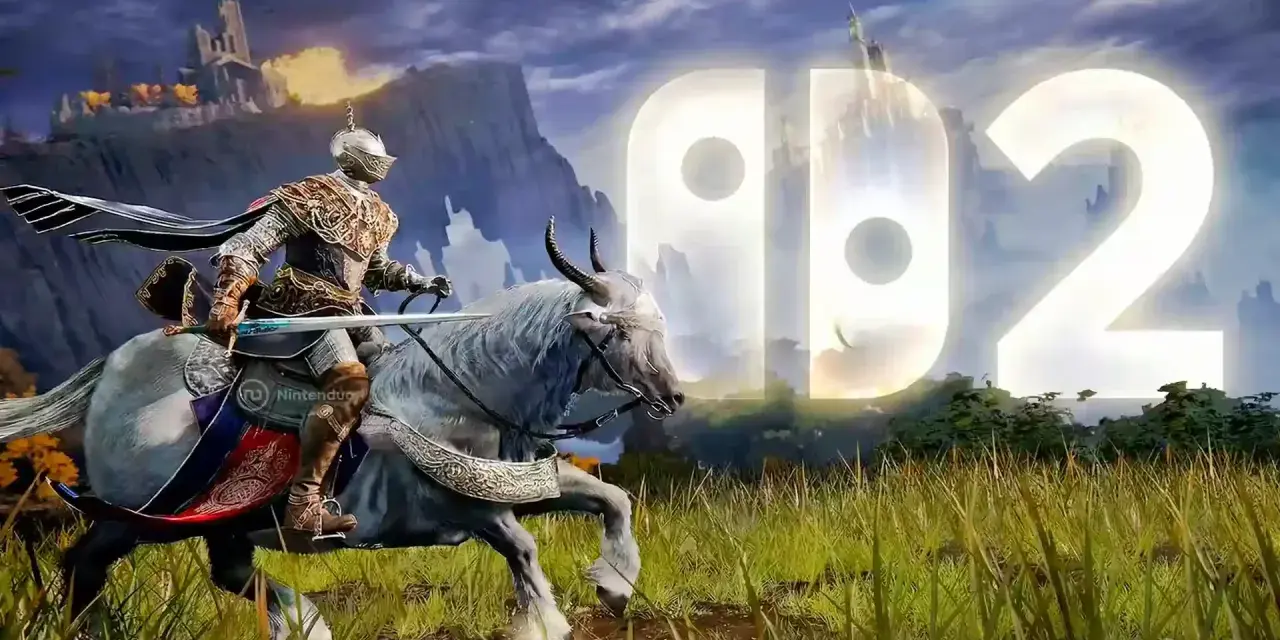 Caballero montado en bestia con cuernos, con un castillo al fondo. El número 92 brilla en el cielo, sugiriendo un nuevo lanzamiento de software.