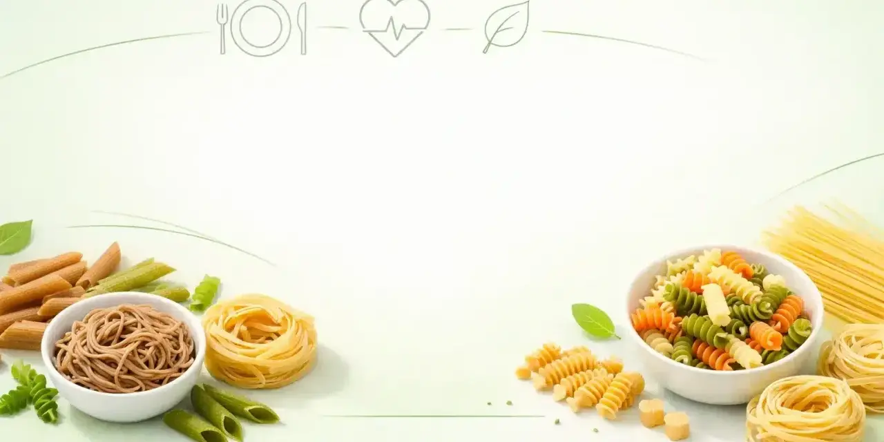 Różne rodzaje makaronu: pełnoziarnisty, durum, penne, fusilli. Zdrowy wybór na talerzu.