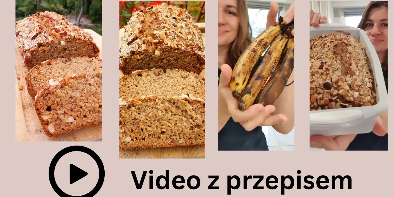 Chlebek bananowy kwestia smaku. Pokrojony bochenek z orzechami i banany do przepisu.