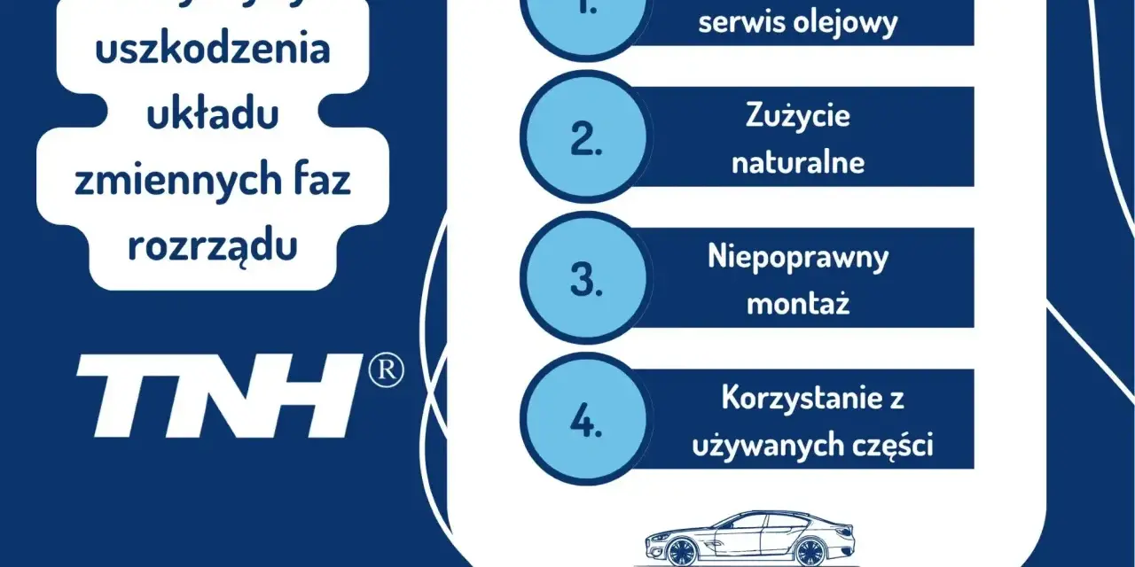 Przyczyny uszkodzenia układu zmiennych faz rozrządu: niepoprawny serwis olejowy, zużycie naturalne, niepoprawny montaż, używane części.