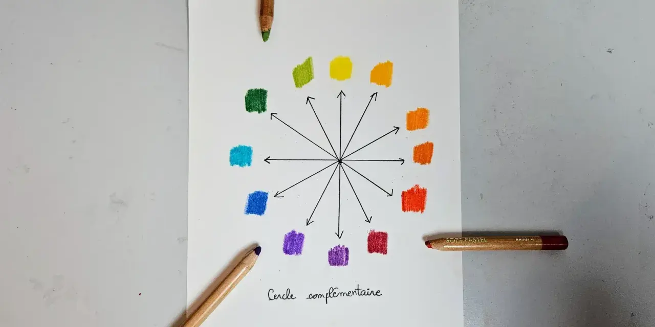 Rueda de colores dibujada a mano con lápices de colores, ideal para pintura al pastel para principiantes.