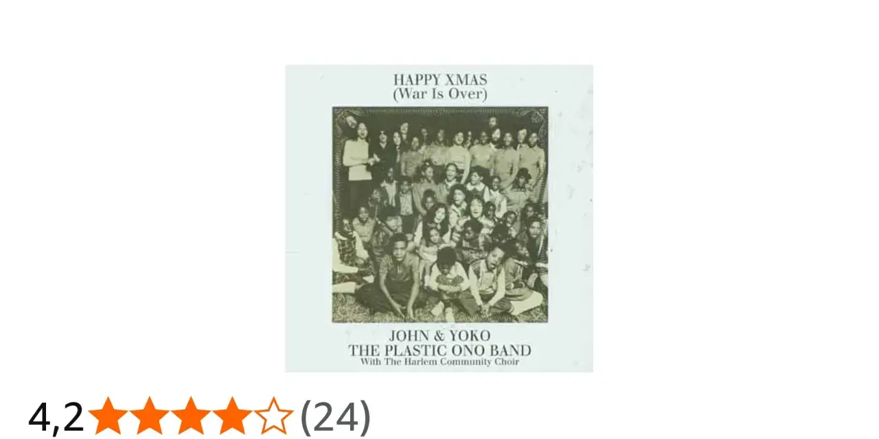 John & Yoko's "Happy Xmas (War Is Over)" cover: Eine Gruppe von Kindern und Erwachsenen posiert für ein Foto. Der Krieg ist vorbei.