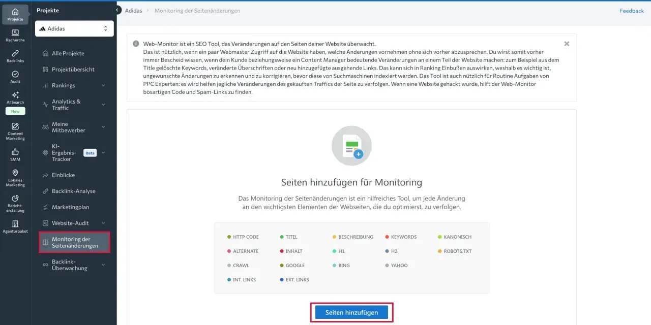 Monitoring der Seitenänderungen: Verfolgen Sie Änderungen an Titeln, Inhalten und mehr, um Ihren **Pagerank update** zu sichern.