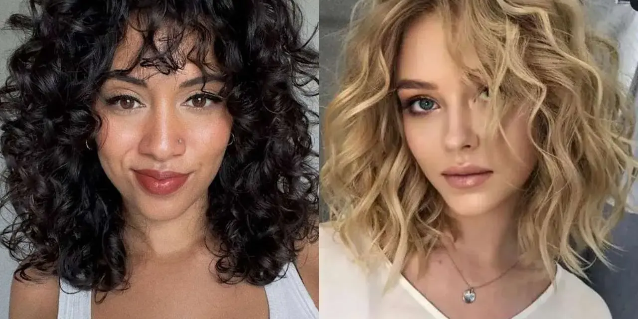 Dos mujeres con media melena ondulada natural. Una con pelo oscuro y rizado, la otra con pelo rubio y ondas suaves.