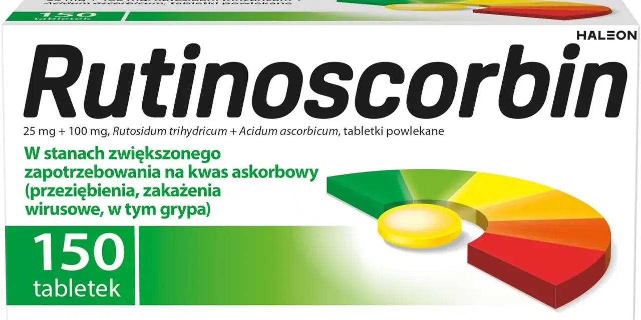 Rutinoscorbin to lek na przeziębienie, który wspiera organizm w stanach zwiększonego zapotrzebowania na witaminę C. Opakowanie zawiera 150 tabletek.