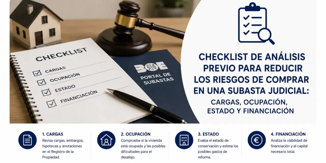 Checklist para entender cómo funcionan las subastas de pisos: cargas, ocupación, estado y financiación.