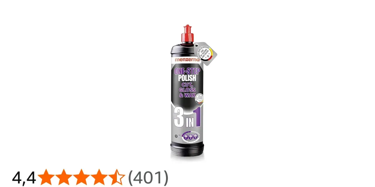 En flaska Menzerna One-Step Polish, en 3-i-1 produkt för bilvård som ger cut, gloss och wax.