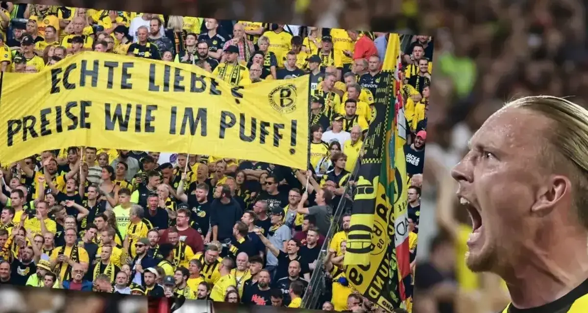 Emocje na meczu Union Berlin – Borussia. Kibice BVB z transparentem "Prawdziwa miłość, ceny jak w burdelu!".