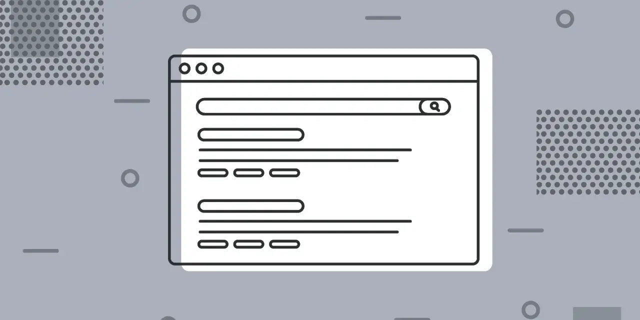 Webseiten-Layout mit Suchleiste und Ergebnissen. Optimale meta beschreibung für Ihre Website.