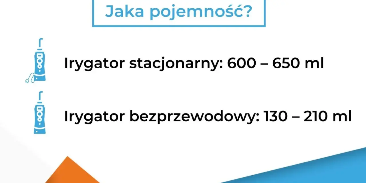 Jaka woda do irygatora? Pojemność zbiornika: stacjonarny 600-650 ml, bezprzewodowy 130-210 ml.