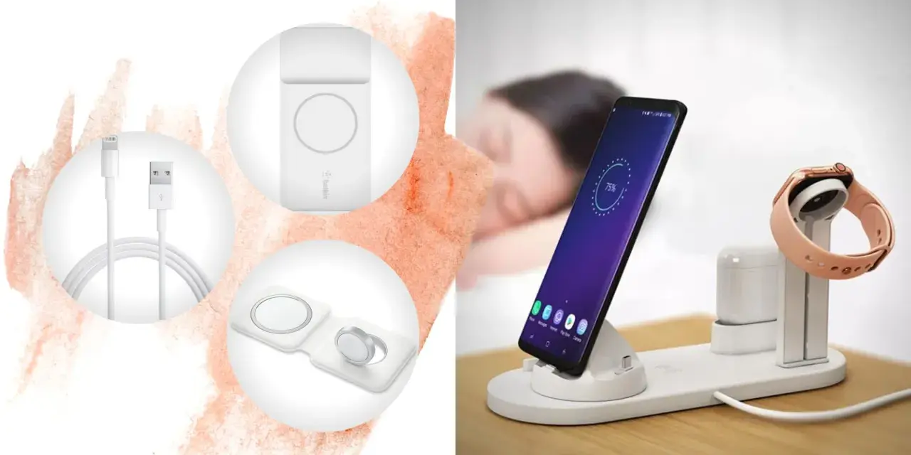 Ladda din iPhone med iPhone-laddare och trådlös laddningsstation för flera enheter.