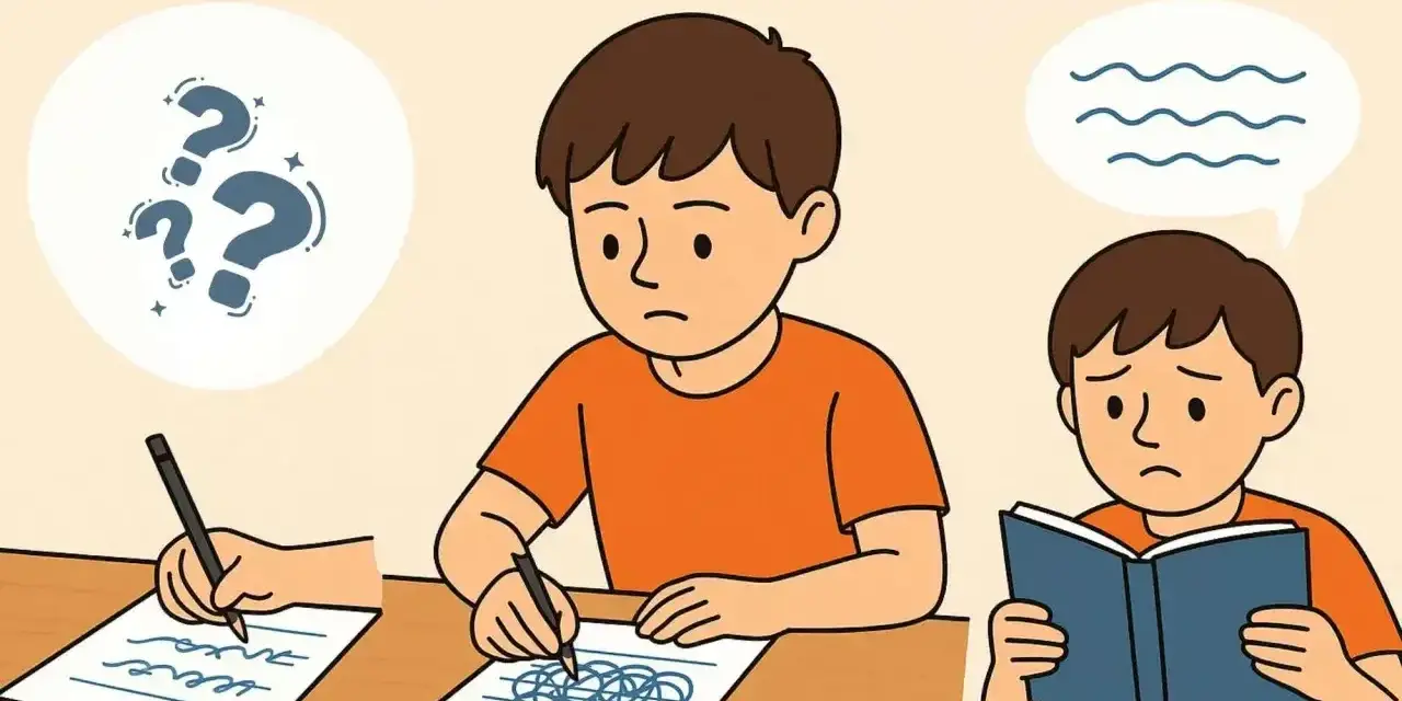 Dzieci zmagają się z dysortografią, dysgrafią i dysleksją. Przykład dysortografii: trudności z pisownią.