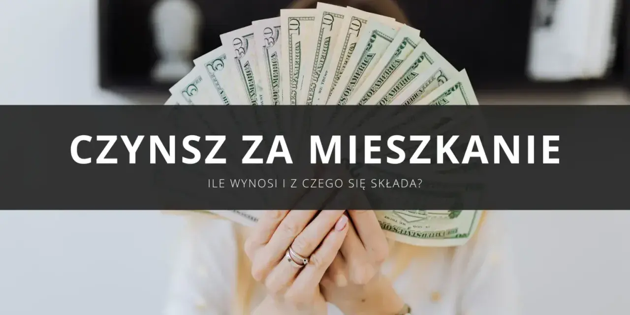 Dłonie trzymają wachlarz banknotów dolarowych. Napis na zdjęciu: "Czynsz za mieszkanie. Ile wynosi i z czego się składa?".