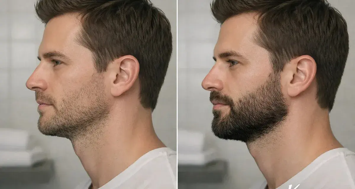 Comparación de un hombre con barba incipiente y otro con barba completa. Muestra cuánto tarda en crecer la barba.