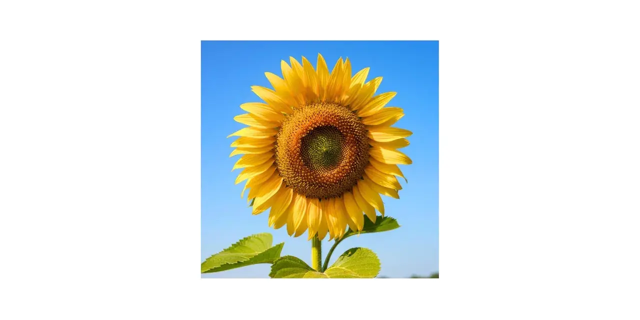 Un girasol radiante bajo un cielo azul. Sus cuidados son sencillos: sol, agua y un buen suelo para que crezca así de espectacular.