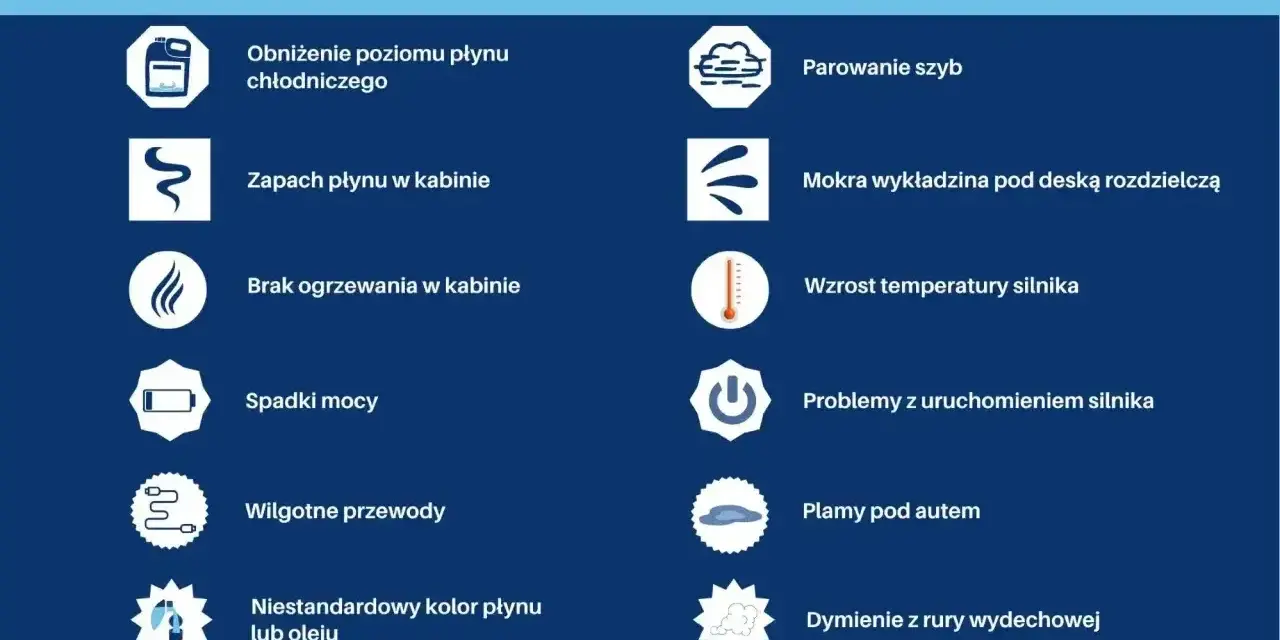 Objawy wycieku płynu chłodniczego: niski poziom, zapach w kabinie, parowanie szyb, wzrost temperatury silnika. Czy można jechać bez płynu chłodniczego? Nie.