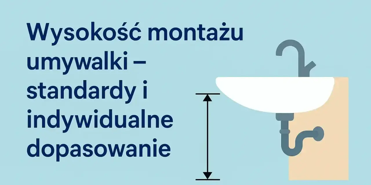 Wysokość montażu umywalki: standardy i indywidualne dopasowanie. Ilustracja pokazuje umywalkę z zaznaczoną miarą wysokości.