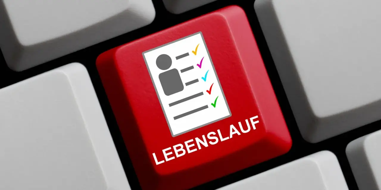 Rote Taste mit einem Symbol für einen schulischen Lebenslauf und dem Text "LEBENSLAUF".