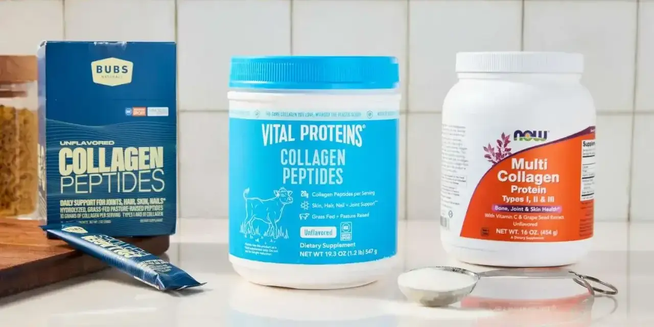 Zastanawiasz się, jaki kolagen wybrać? Na zdjęciu trzy popularne produkty: Bubs Naturals, Vital Proteins i Now Foods.