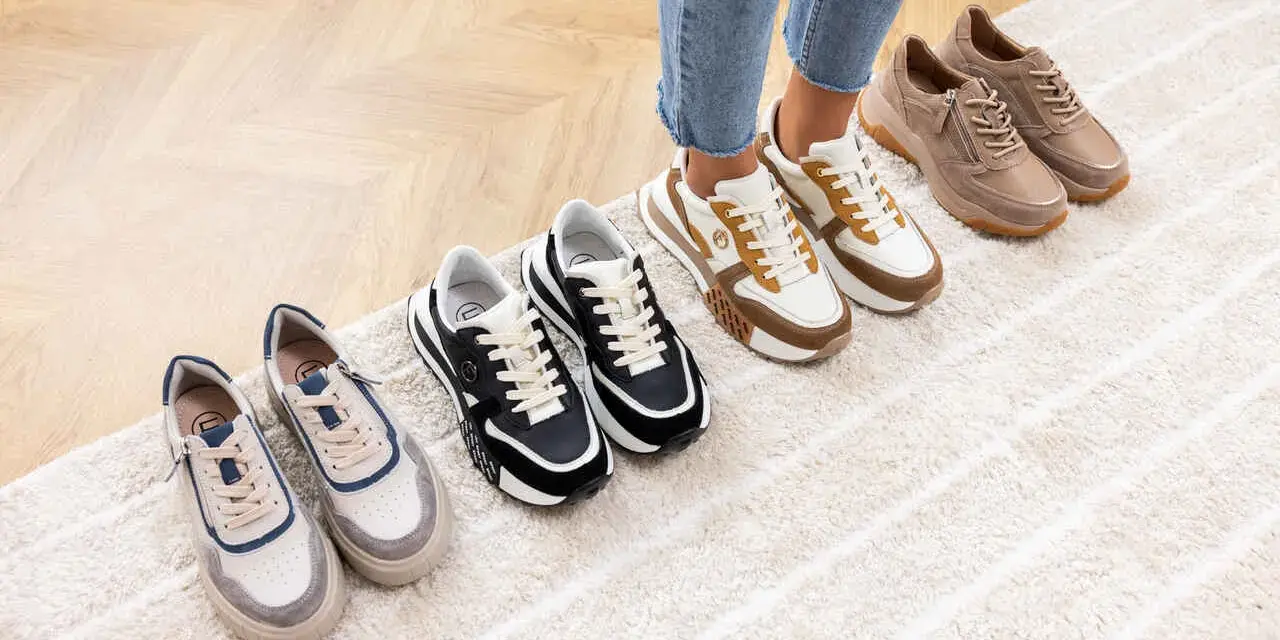 Wybierasz jakie buty na siłownię damskie? Zobacz stylowe sneakersy w różnych kolorach: beżowe, biało-brązowe, czarne i szaro-niebieskie.