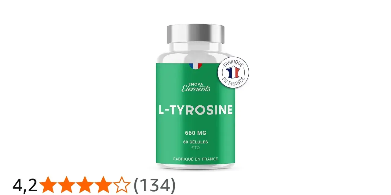 Flacon de L-Tyrosine 660 mg, 60 gélules, fabriqué en France. Découvrez les bienfaits de la L-Tyrosine pour votre bien-être.