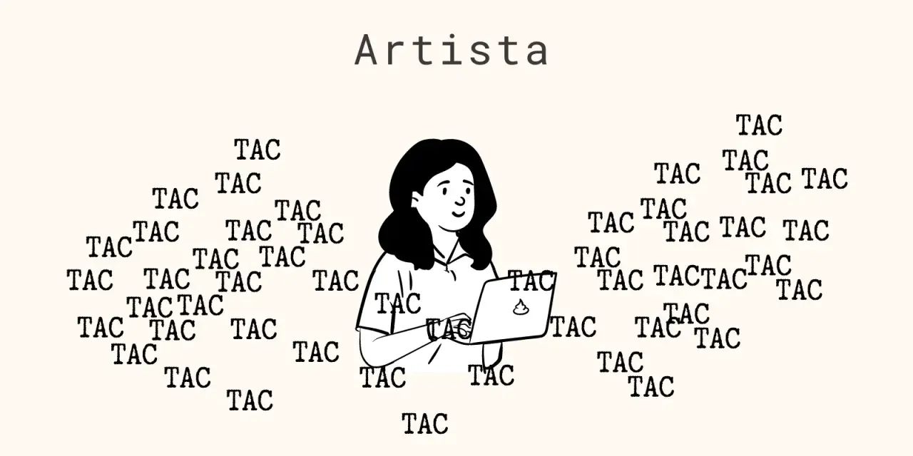 Artista creando un guion literario. El sonido de la máquina de escribir, "TAC", rodea a la creadora mientras trabaja en su portátil.