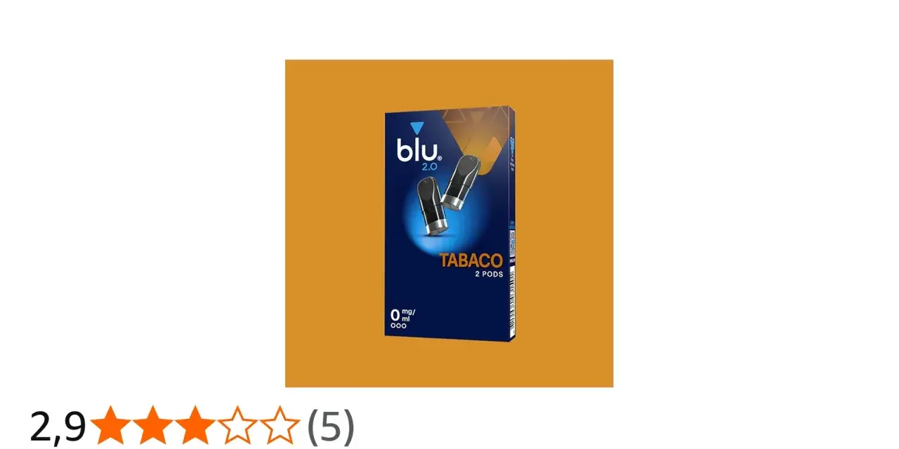 Caja de 2 pods de tabaco Blu 2.0. Opiniones de blu bar vape: 2,9 estrellas.