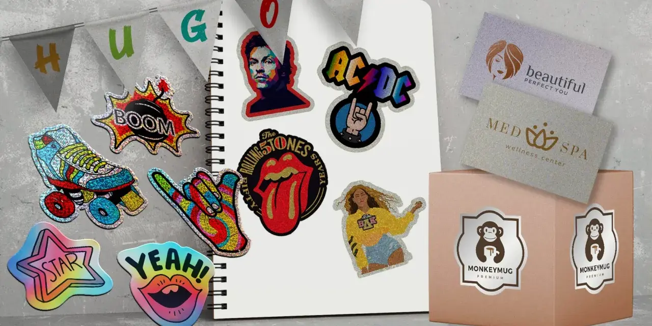 Pegatinas brillantes de patines, labios, estrella, AC/DC, Rolling Stones y más.