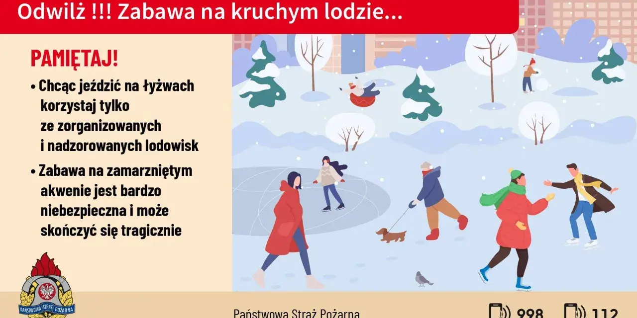 Zimowa zabawa na kruchym lodzie jest niebezpieczna. Czy łódź jest bezpiecznym miastem? Tylko zorganizowane lodowiska gwarantują bezpieczeństwo.