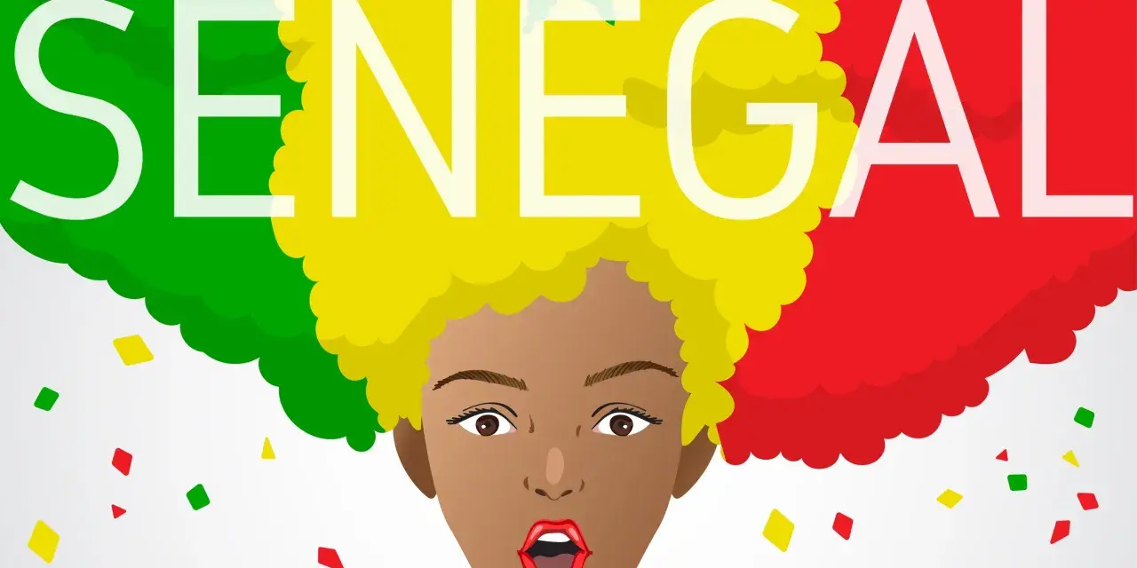 Wesoła twarz z afro w kolorach flagi Senegalu.