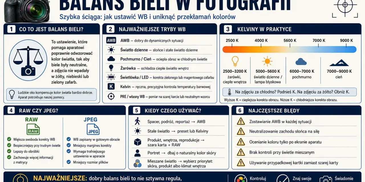 Światło dzienne ma ok. 5000-5600 K. Dowiedz się, jak ustawić balans bieli, by uniknąć przekłamań kolorów.