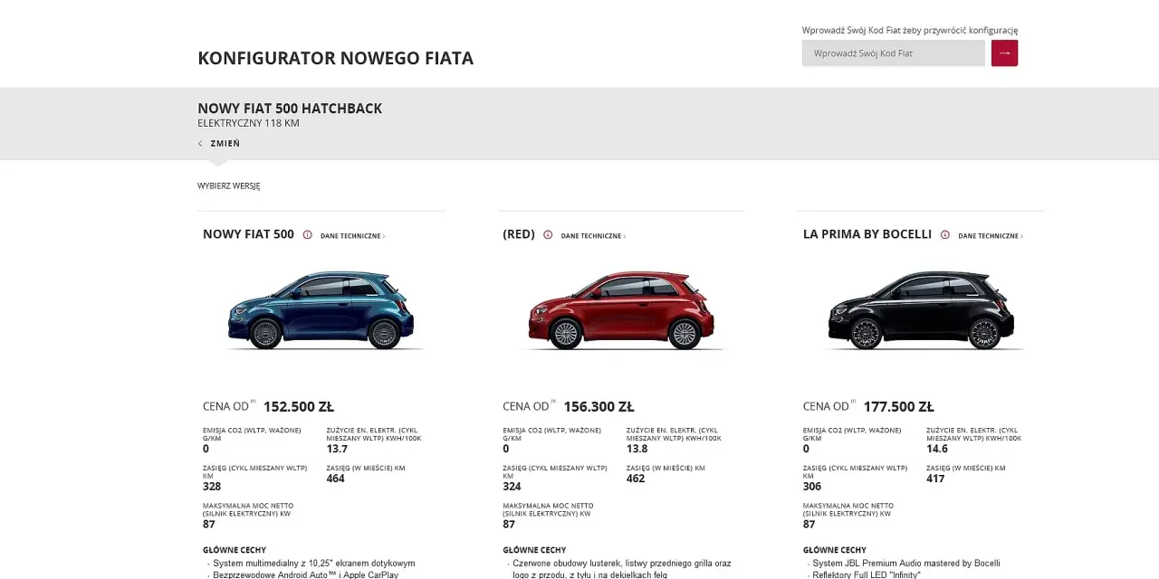 Nowy Fiat 500: poznaj jego cenę i wersje. Elektryczny, z zasięgiem do 464 km.