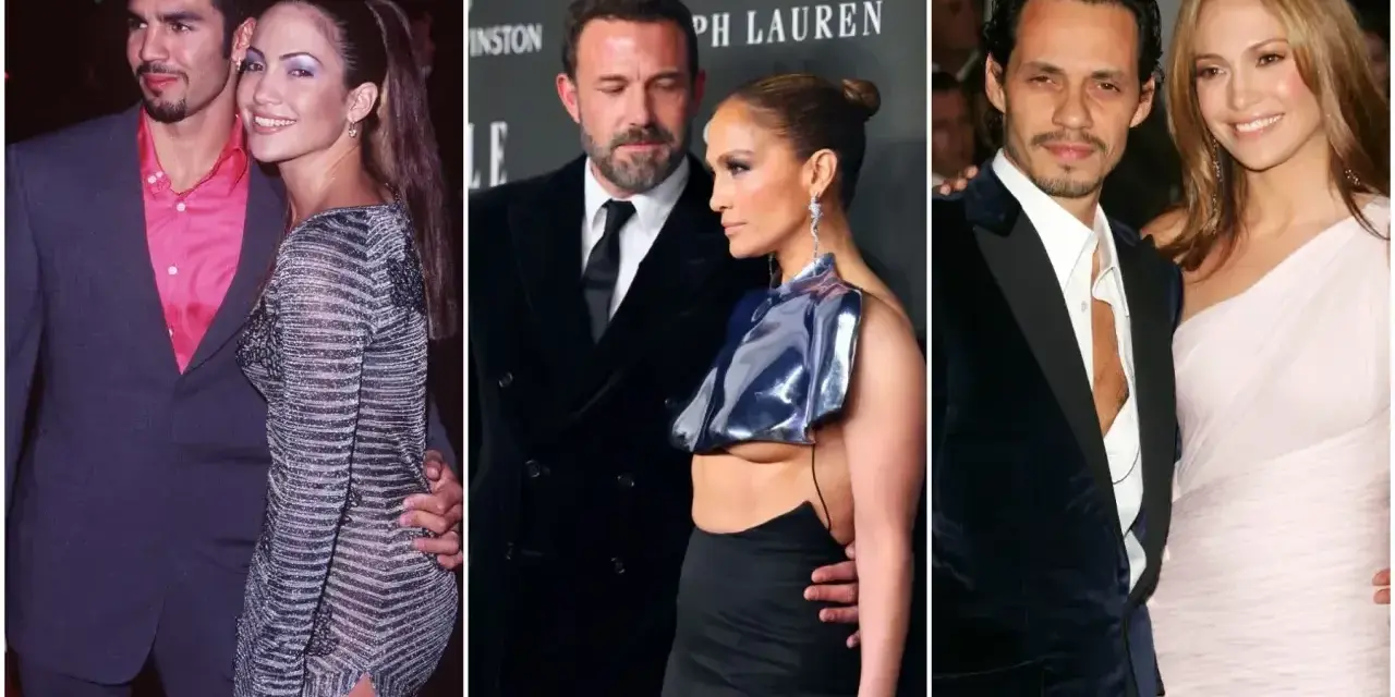 Jennifer Lopez z mężami: Ojani Noa, Ben Affleck i Marc Anthony.
